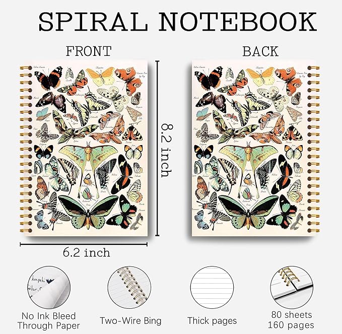 Boho Moth Notebook Journal - Moon Journal, Witch Journal, Witchy Notebook, Witchy Gifts for Women, Writing Notebooks, Witch Spiral Journal Notebook 5.5×8.3, 164 Pages