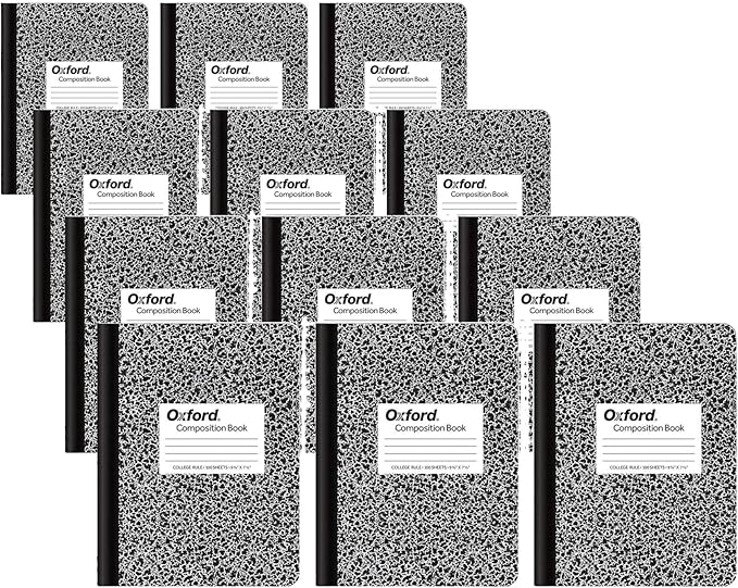 Oxford Composition Notebooks, College Ruled Paper, 9-3/4 x 7-1/2 Inches, 100 Sheets, Black, (63767) (Pack of 24)