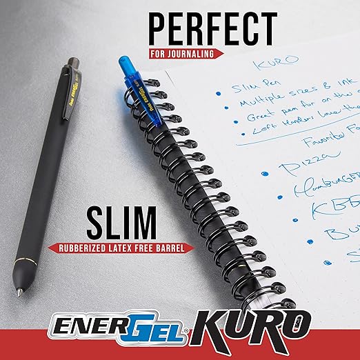 Pentel EnerGel Kuro Liquid Gel Pen, 0.7mm, Medium line, Assorted Ink, 12-Pk (BL437R1BP12M1)