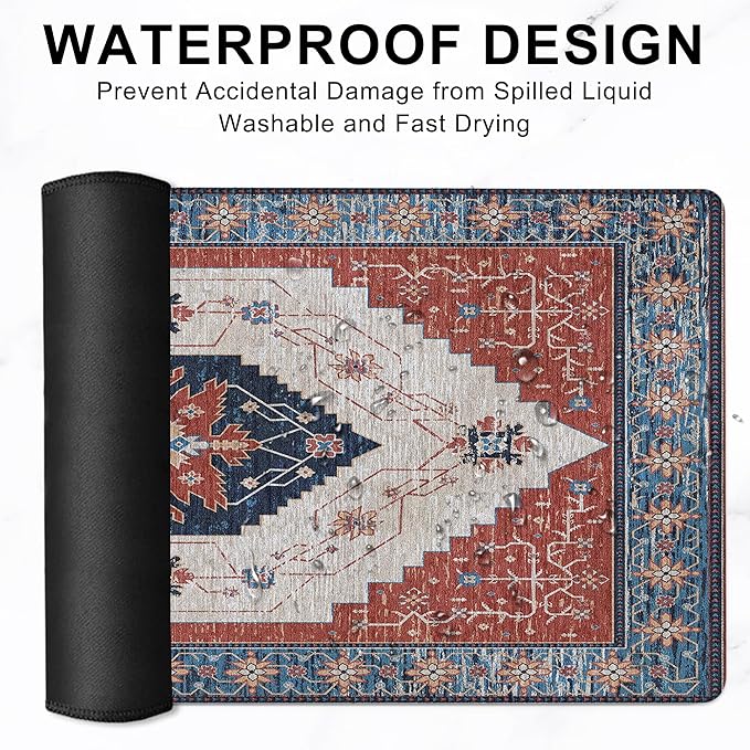Gaming Mouse Pad, Vintage Retro Boho Rug Large Desk Mat for Keyboard and Mouse,Non-Slip Rubber Base and Stitched Edges Desk Pad for Home Office 35.4x15.7in