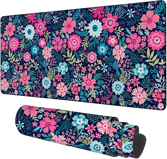 Colorful Flowers Gaming Mouse Pad 3mm Thick Stitched Edge Waterproof Non-Slip Large Computer Keyboard Mouse Mat,Suitable for Office Entertainment Decorative Desk Pad 35.4 x 15.7 Inches