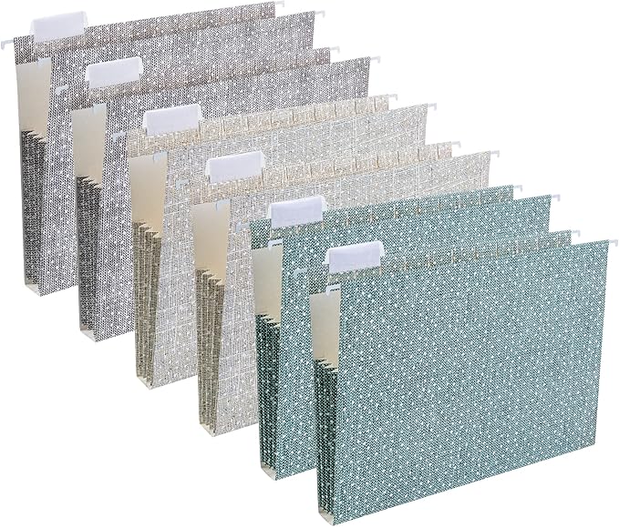 Y YOMA Letter Size - 6 Pack Extra Capacity Hanging File Folders with Pocket Accordion Decorative File Folder Cute Expandable Folder for Office Home with 1/5-Cut Adjustable Tabs, Printing Cloth Pattern