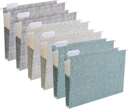 Y YOMA Letter Size - 6 Pack Extra Capacity Hanging File Folders with Pocket Accordion Decorative File Folder Cute Expandable Folder for Office Home with 1/5-Cut Adjustable Tabs, Printing Cloth Pattern