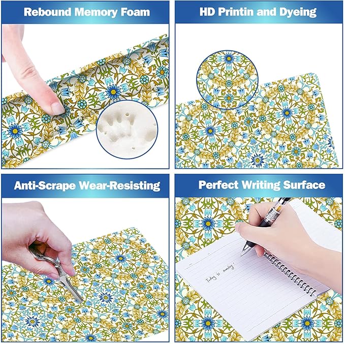 ARTSO Large Gaming Mouse Pad with Wrist Rest Wrist Support, Ergonomic Keyboard Mat Wrist Rest Desk Pad, Home Office Desk Accessories Decor Supplies, Blue Green Bohe Flower Plant