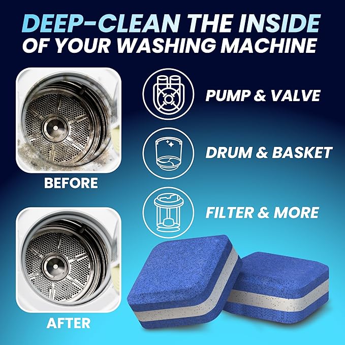 Washer & Dishwasher Cleaner Tablets - 2-in-1 Deep Cleaning for Pet Owners - Remove Pet Hair, Smells & Hard Water Build-Up - HE & Septic Safe - Scented Descaler Pods with Citric Acid - 56 Tabs, Citrus