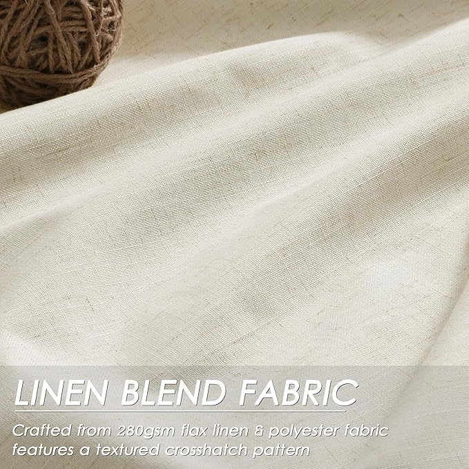 Warm Beige Linen Blackout Curtains 90 Inches Long Loop Pocket Rod Pocket Flax Linen Sound Absorbing Thermal Insulated Blackout 2 Panels Set for Dining Room Modern Urban Curtains Drapes 52x90