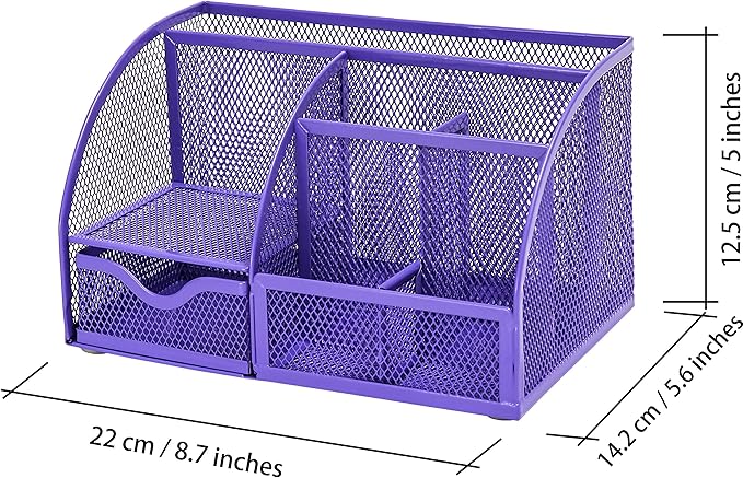 Exerz Desk Organizer Purple Office Desk Accessories Supplies Office Storage Desktop Pencil Pen Holder with Drawer Home Workspace