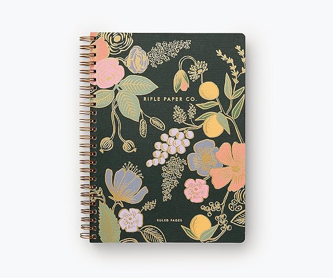 RIFLE PAPER CO. Colette Spiral-Bound Notebook, 150 Pages, Inner Storage Pocket Folders, Full Color Cover Features Metallic Gold Foil Accents. 8.25" L x 6.25" W