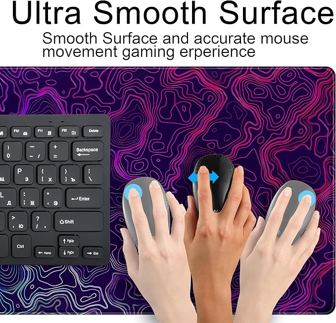 Blue Purple Desk Pad Topographic Map Desk Mat XXL Large Extended Gaming Mouse Pad Computer Mat, Laptop Keyboard and Mouse Mat, Office Decor Non-Slip Mousepad with Stitched Edge, 31.5''x15.7''