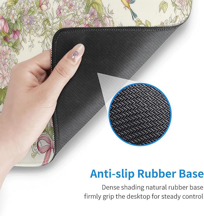 Floral Heart Pattern XXL Mouse Pad, Desk Mat with Non-Slip Base, Pink Keyboard Mat with Stitched Edges 35 x 15.8 inches