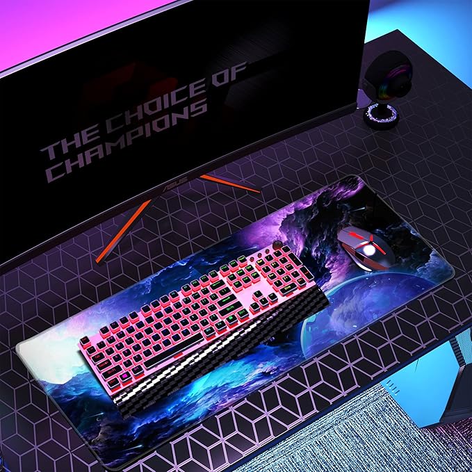 XL Gaming Mouse Pad Desk Pad Galaxy Print Extended Big Mouse Pad Large,31.5x11.8in Long Computer Keyboard Mousepad Mouse Mat with 3mm Non-Slip Base and Stitched Edge for Home Office Work