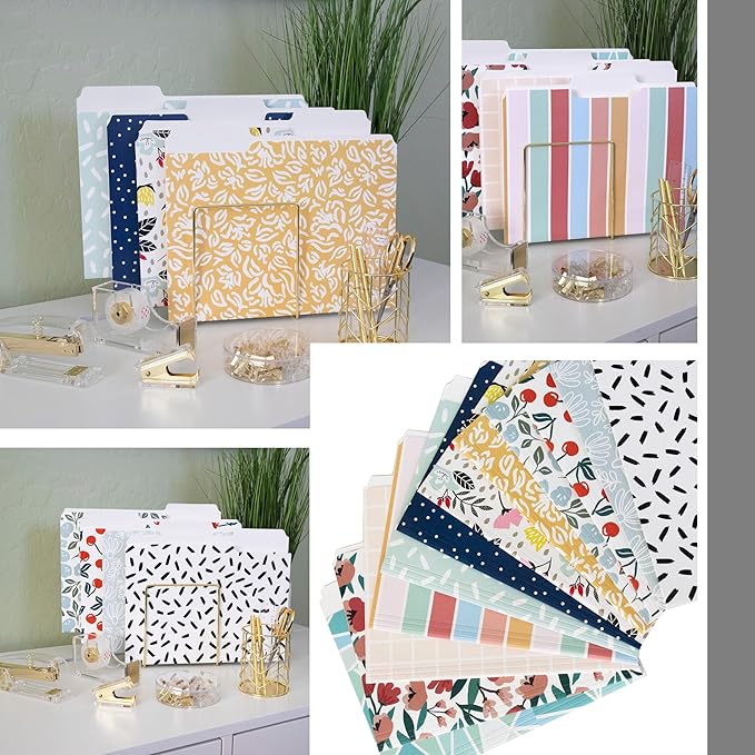 Cute File Folders, Set of 12 3-Tab Letter Size Decorative File Folders Boho Manilla 8.5 x 11 – Pretty Designer Home Office School Supplies (Sublime)