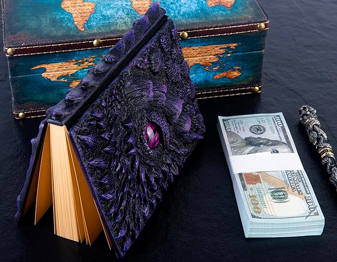 3D Dragon Eye Embossed Journal,Resin Engraving Notebook,Dnd notebook for Dragon Lovers ，Blank Paper,Hardcover Travel Notepad for Writing,Sketchbook,Collection,Gift,Decoration A4 and A5 Size (A5-Dark Purple)