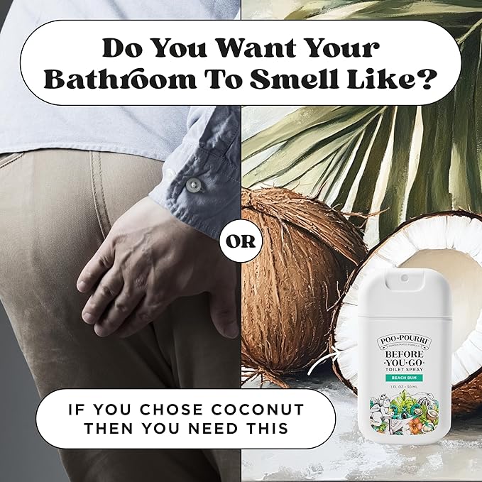 Poo-Pourri Before-You-Go Pocket Toilet Spray, Travel Essentials, Beach Bum, 1 Fl Oz, Up to 50 Uses, On-The-Go Bathroom Odor Deodorizer with Essential Oils, TSA Approved Size, Coconut Orchid Scent