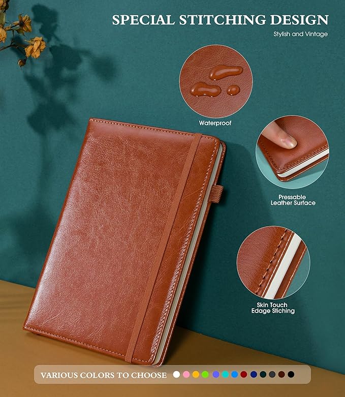 Lined Journal Notebook for Writing, A5 100 GSM Thick Paper, Leather Hardcover Journal for Woman Men, Travel Journal Diary 160 Pages(5.75'' X 8.38''Brown)