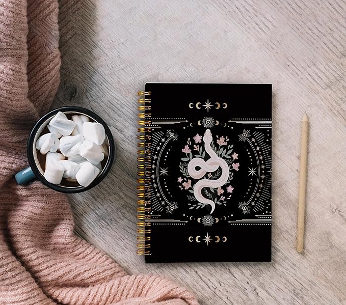 Mystical Celestial Snake Witchy Notebook - Witch Journal, Witchy Gifts for Women, Witch Stuff, Moon Phase Journal, Aesthetic Notebook for Women, Gifts for Snake Lovers Spiral Notebook 5.5x8.3