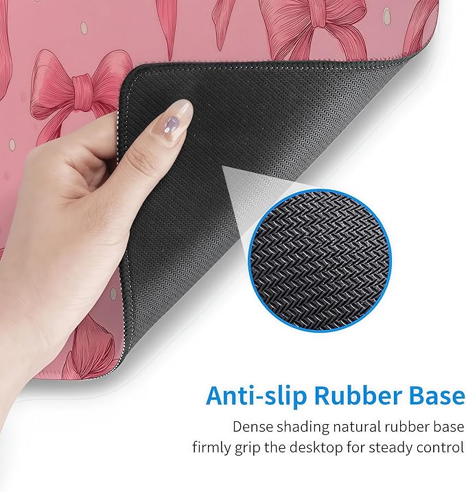 Large Pink Mouse Pad with Bows, Non-Slip Desk Mat for Laptop PC, Gaming Mousepad, 35.4 x 15.8 inches
