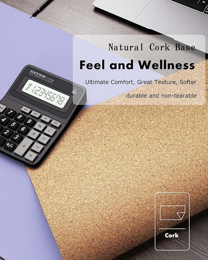 YSAGi Double-Sided Desk Pad, Leather Desk Mat, Eco Cork Desk Pad Protector, Large Mouse Pad for Desk, Waterproof Desk Blotter Pad, Desk Writing Pad for Office Work/Home (Purple+Cork, 47.2" x 23.6")