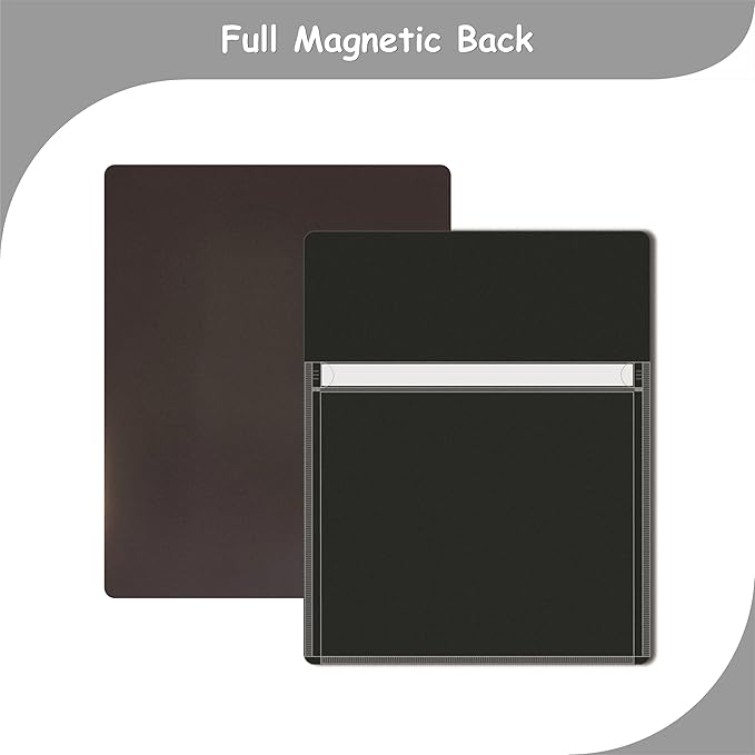 Magnetic Pocket 4 Pack – Self-Adhesive Magnetic Storage Pouch for Documents, Notes & Tools, Strong Magnet Backing for Fridge, Whiteboards, and Metal Surfaces (Black 4Pcs)