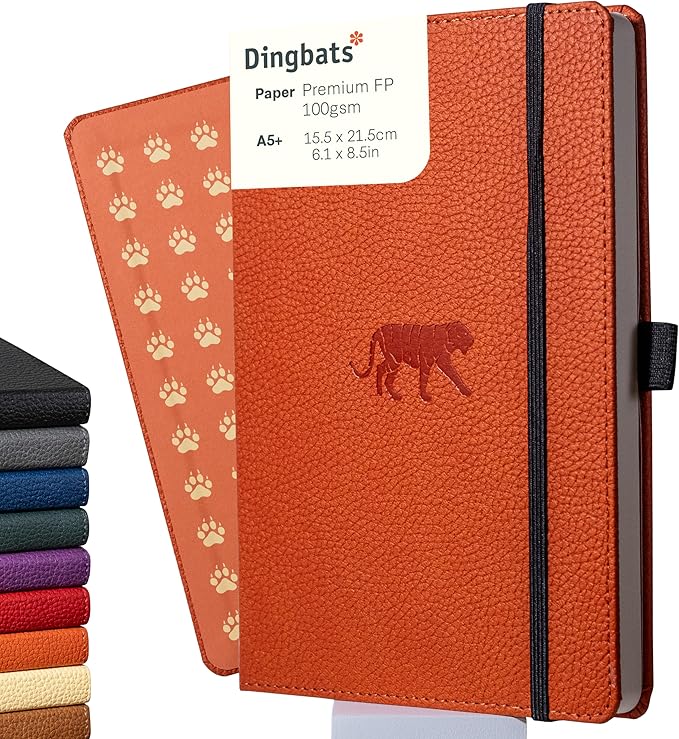 Dingbats* Wildlife Lined Writing Journal Notebook A5 - Vegan Leather Hardcover - Ideal for Work, Travel - Pocket, Elastic Closure, & Bookmark