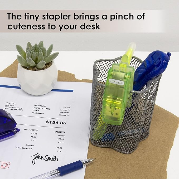 BAZIC Mini Stapler w/500 Staples, Standard (26/6) Built-in Staple Remover, Soft Grip 12 Sheets, Portable Small Staplers for Home Office School, 24-Pack