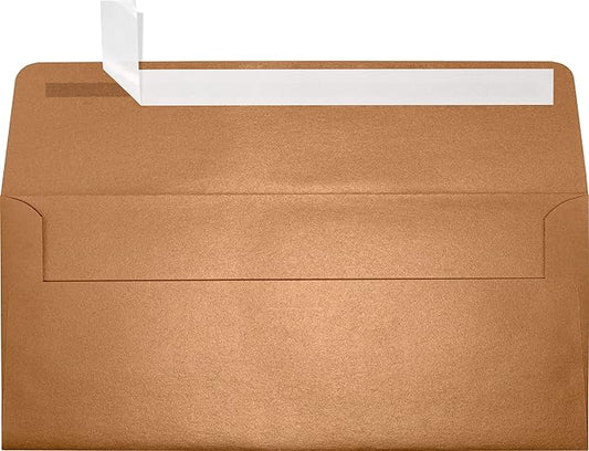 LUXPaper #10 Business Envelopes | Peel & Press | 4 1/8" x 9 1/2" | Copper Metallic | 80lb. Text | 50 Qty