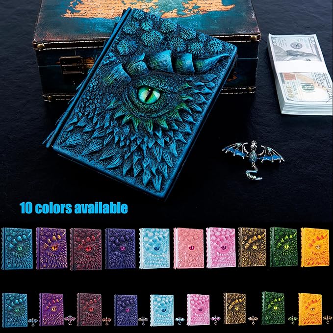 3D Dragon Eye Embossed Journal,Resin Engraving Notebook,Dnd notebook for Dragon Lovers ，Blank Paper,Hardcover Travel Notepad for Writing,Sketchbook,Collection,Gift,Decoration A4 and A5 Size (A5-Blue-Lined-Brooch)