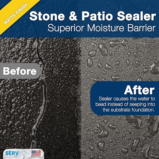Serveon Sealants Natural Stone Sealer Plus Stain Guard (Matte Finish) Commercial Grade Outdoor Indoor Waterproof Grout Sealer Protects Pavers Pools Patios Landscape Stones (1 Gallon) H2900S