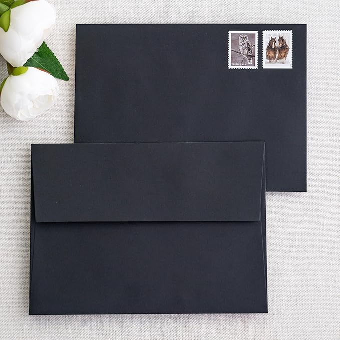 PONATIA 50 Pieces 5x7 Envelopes, A7 Envelopes Self Seal for Weddings, Invitation Cards, Photos, Postcards, Greeting Cards Mailing, Baby Shower, Graduation, Christmas Gift Cards (Black)