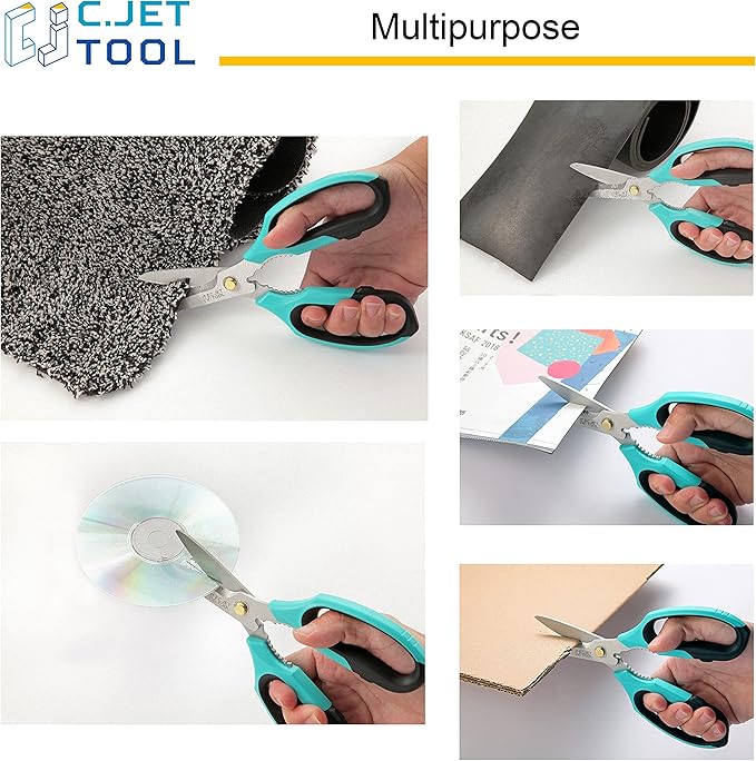 8" Heavy Duty Scissors, Utility Scissors All Purpose for Cardboard, Plastic, Carpet, Rope, Leather. Sharp Stainless Steel Blades, Non‑Slip Handle, Kitchen Shears for Food, Meat & Poultry