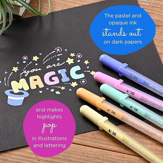 SAKURA Gelly Roll Moonlight 10 Pastel & Opaque Gel Pens - Bold Point Ink Pen for Journaling, Art, or Drawing - Assorted Pastel Ink - Bold Line - 10 Pack