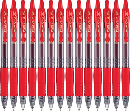 Pilot G2 Premium Gel Roller Pens, Bold Point 1 mm, Red Pens, Pack of 14 - Ideal for School, Journaling & Office Writing
