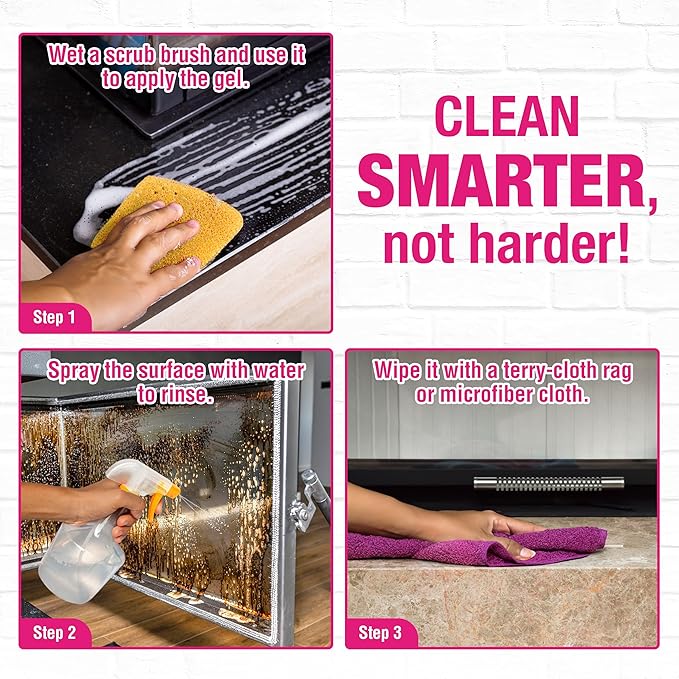 Quick N Brite Fireplace Gel Cleaner with Scrub Brush for Brick, Stone, Rock, Tile, and Marble, Nonabrasive Fireplace Cleaner, Made in the USA, 64oz