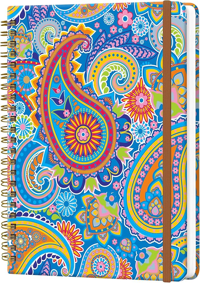 Spiral Journal Notebook for Women, Hardcover A5 College Ruled Notebook, 120 Pages, Thick Paper, Cute Lined Journal for School, Office & Work, 6 x 8.4 in(Colorful Paisley)