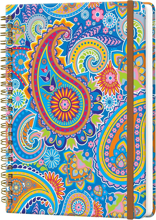 Spiral Journal Notebook for Women, Hardcover A5 College Ruled Notebook, 120 Pages, Thick Paper, Cute Lined Journal for School, Office & Work, 6 x 8.4 in(Colorful Paisley)