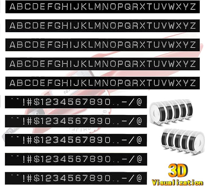 Embossing Label Tape Compatible with Dymo Label Maker,3/8 Inch 3D Plastic Labels Replacement for Dymo Organizer Xpress 12965 DYM 12966 Office Mate II (White on Black)