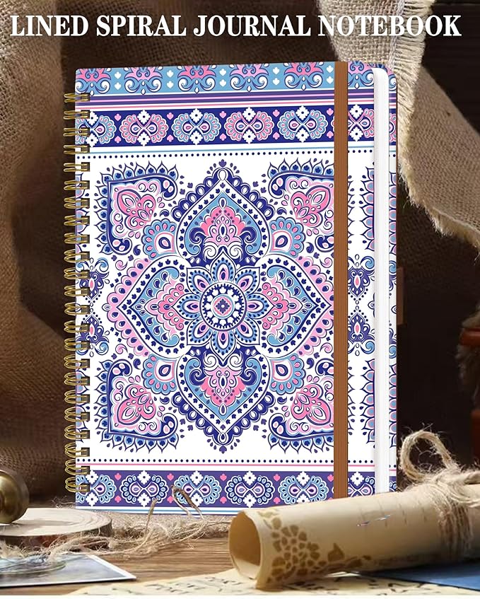 Spiral Journal Notebook for Women, Hardcover A5 College Ruled Notebook, 120 Pages, Thick Paper, Cute Lined Journal for School, Office & Work, 6 x 8.4 in(Bohemian)