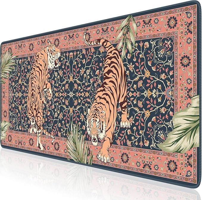 HAOCOO Large Gaming Desk Mat, Non-Slip Desktop Pad, Keyboard Pad with Stitched Edges, 35.4" x 15.7" Mouse Mat, Water Resistant Mousepad for for Laptop & PC(Pink)