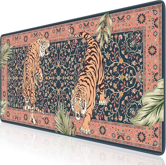 HAOCOO Large Gaming Desk Mat, Non-Slip Desktop Pad, Keyboard Pad with Stitched Edges, 35.4" x 15.7" Mouse Mat, Water Resistant Mousepad for for Laptop & PC(Pink)