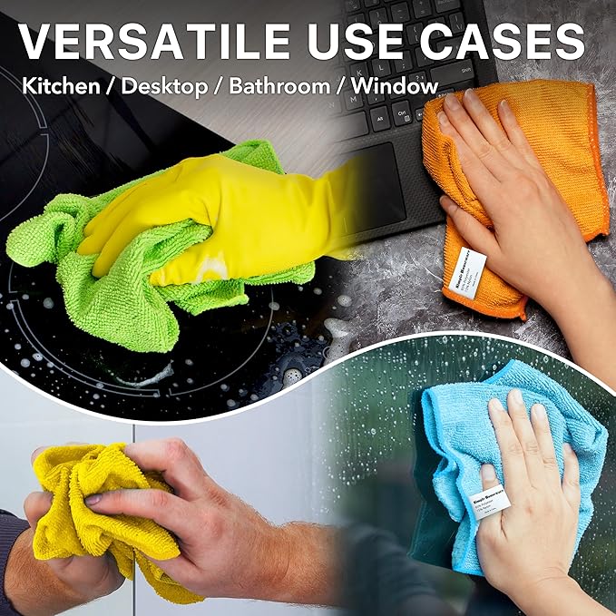 Simple Houseware Microfiber Cleaning Cloth 50 Pack, 12" x 16", 4 Colors