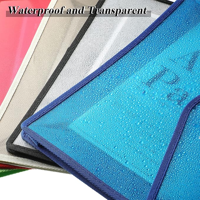 10 Pieces Plastic File Folders Envelope Expanding File Wallet Organizer Documents Folder with Snap Closure and Pocket, A4 Size Waterproof Transparent Pouch(Multicolor,Horizontal)
