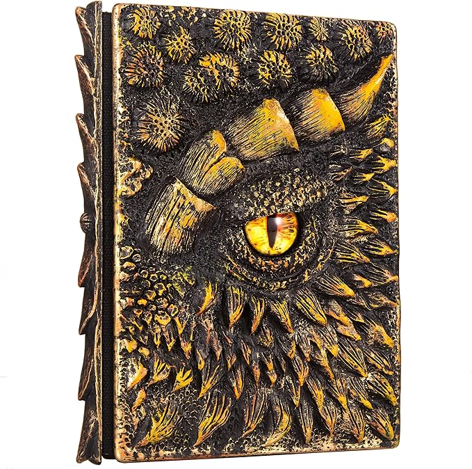 3D Dragon Eye Embossed Journal,Resin Engraving Notebook,Dnd notebook for Dragon Lovers ，Blank Paper,Hardcover Travel Notepad for Writing,Sketchbook,Collection,Gift,Decoration A4 and A5 Size (A5-Glod)
