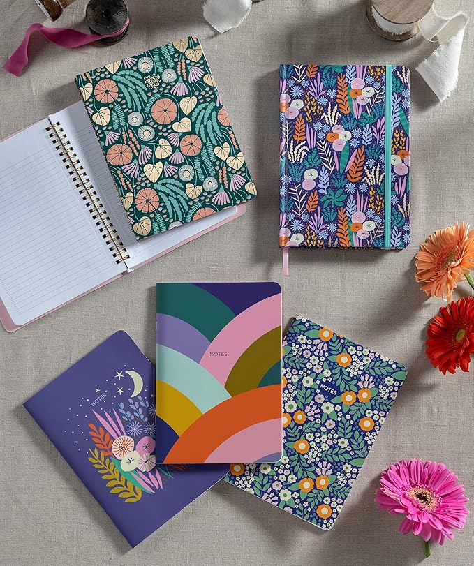 High Note Non-Dated Journal Notebook, 6" x 8.5" Lined Softcover Notebook with Gold Foil Accents, 183 Pages, Elastic Band and Ribbon Bookmark