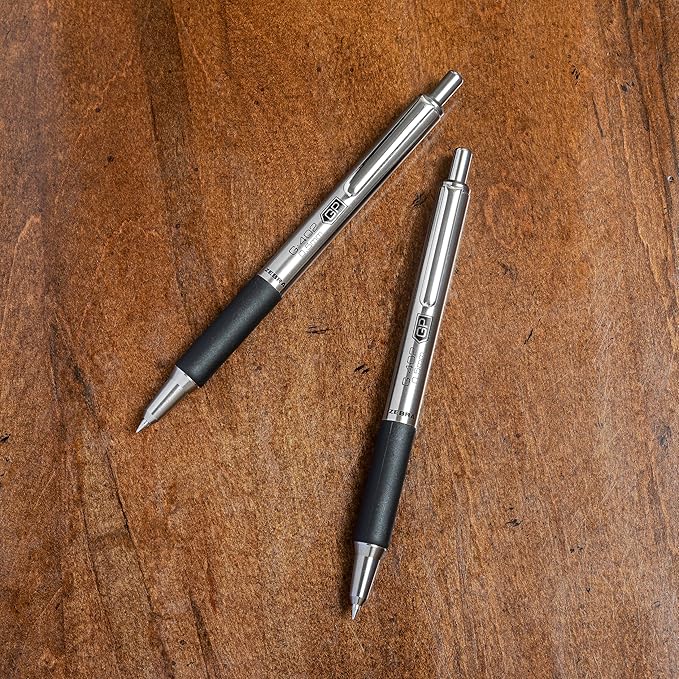 Zebra Pen G-402 Gel Pens 2-Pack, Black Ink, 0.5mm Fine Point, Stainless Steel Barrel, Comfortable Rubberized Grip, Secure Metal Clip, Shirt Pocket-Friendly (49212)