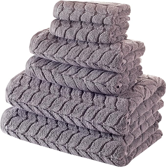 BAGNO MILANO 100% Turkish Cotton Jacquard Luxury Towel Set – Quick Dry Non-GMO Ultra-Soft, Plush and Absorbent Luxury Durable Turkish Towels Set (Grey, 6 pcs Towel Set)