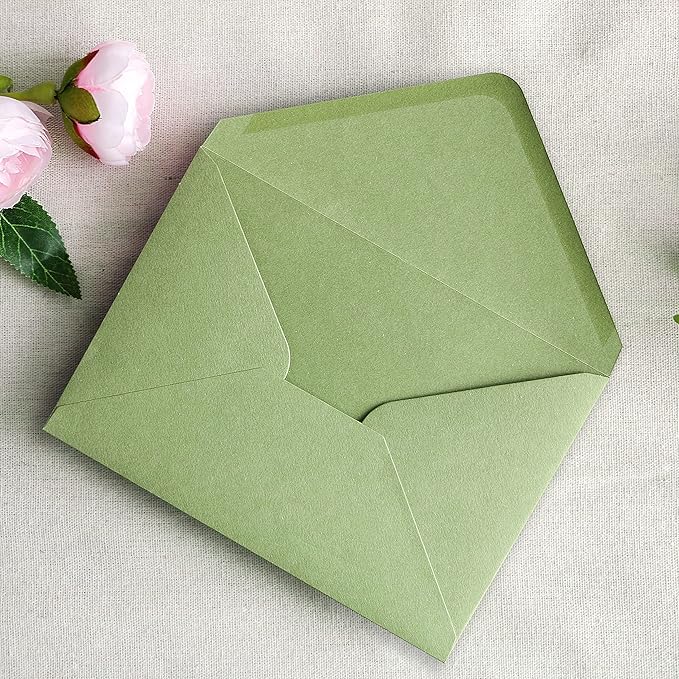 PONATIA 50 PCS/Pack A7 Envelopes, 5.25 x 7.48'' Sage Green Envelopes For 5 x 7'' Weddings Invitation Cards, Christmas Gift Cards, Acrylic Invitations, Photos and Any 5x7 Inserts