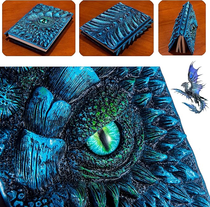 3D Dragon Eye Embossed Journal,Resin Engraving Notebook,Dnd notebook for Dragon Lovers ，Blank Paper,Hardcover Travel Notepad for Writing,Sketchbook,Collection,Gift,Decoration A4 and A5 Size (A5-Blue