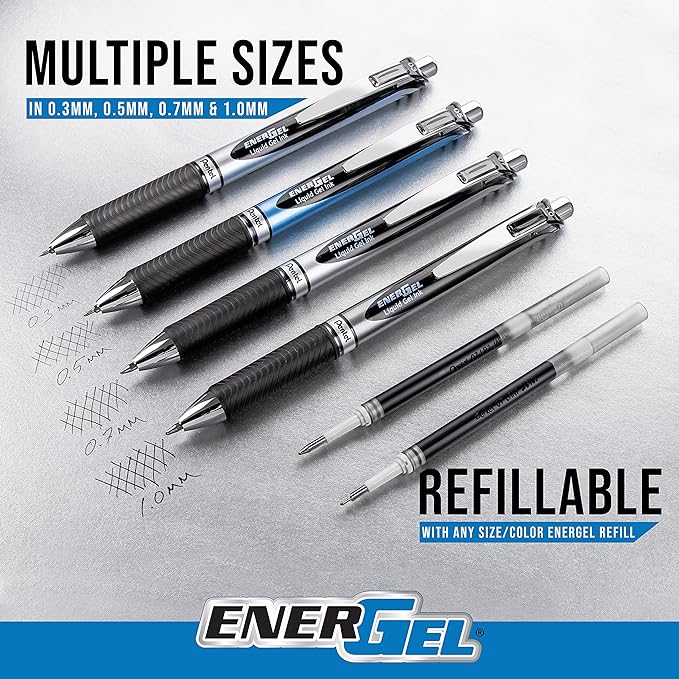 Pentel EnerGel-X Retractable Liquid Gel Pen, 0.5mm, Needle Tip, Assorted Ink, Pack of 5 (BLN105BP5M)