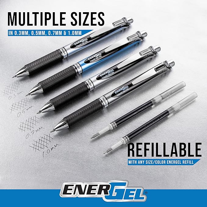 Pentel EnerGel RTX Retractable Liquid Gel Pen, 0.7mm, Chill Hue, Turquoise, Green, and Lime Green Ink, Pack of 3 Pens (BL77CHIBP3M)