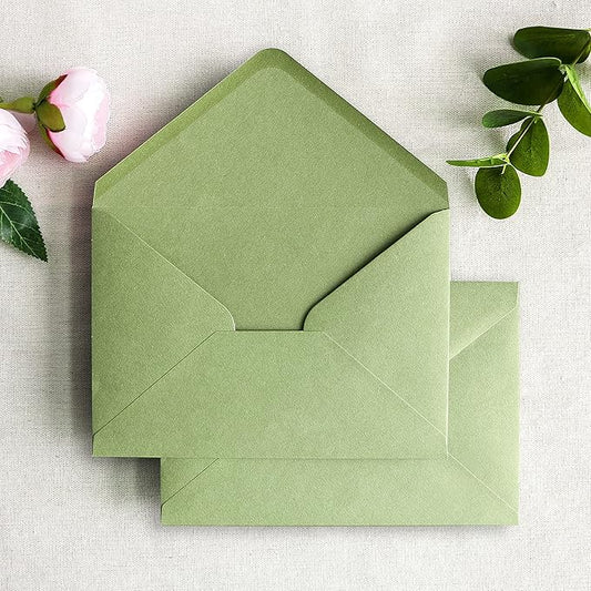PONATIA 50 PCS/Pack A7 Envelopes, 5.25 x 7.48'' Sage Green Envelopes For 5 x 7'' Weddings Invitation Cards, Christmas Gift Cards, Acrylic Invitations, Photos and Any 5x7 Inserts